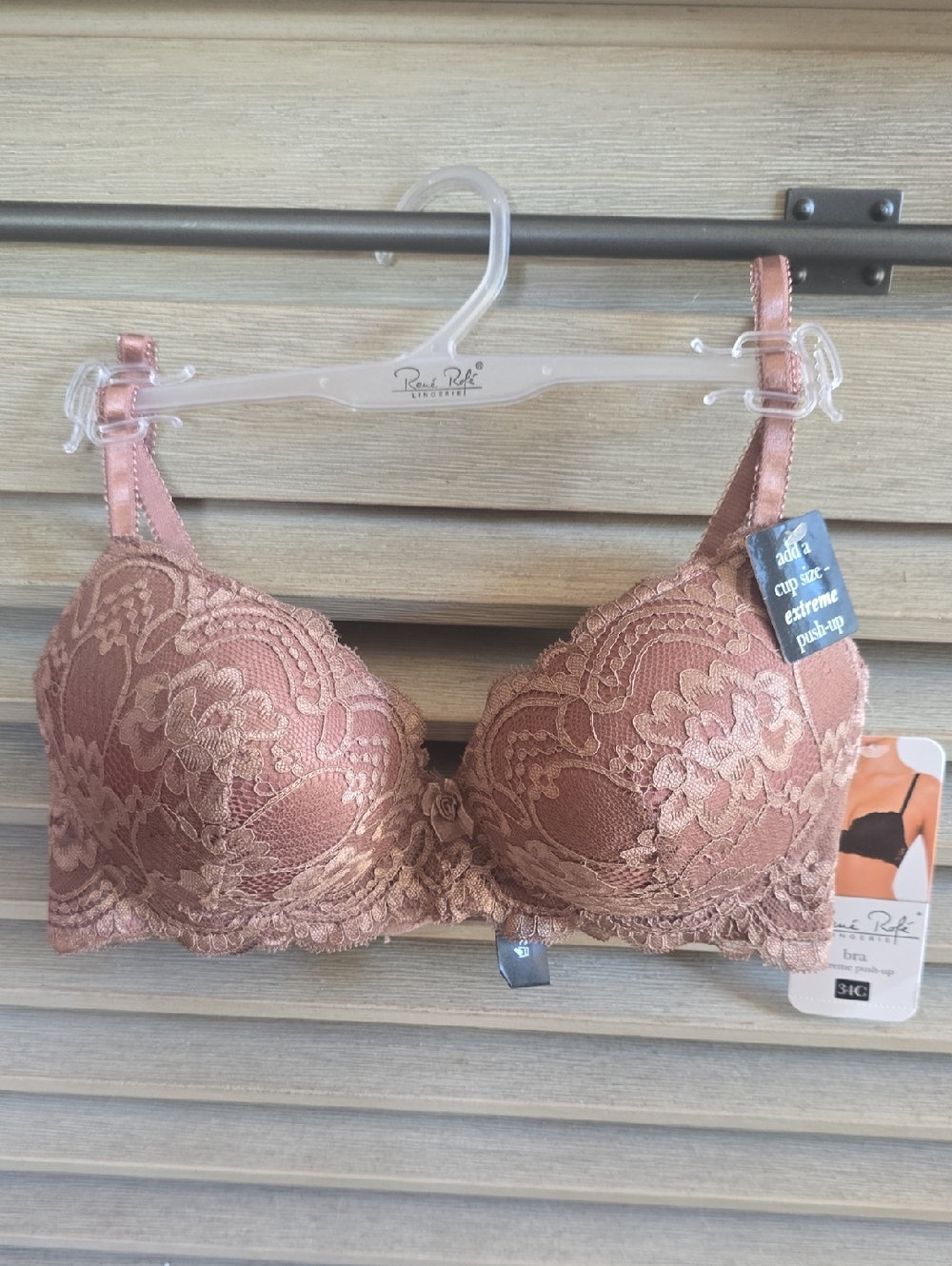 Rene Rofe Dusty Brown Lace Push-Up Bra